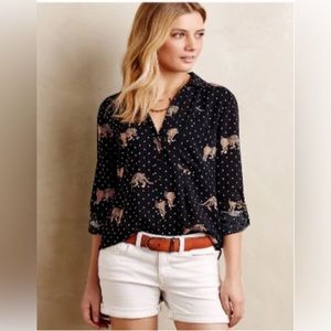 Classic Anthropologie Maeve Leopard Button Down Blouse Size 6
